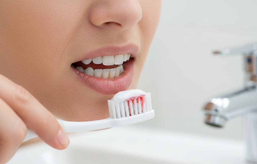 Early gum disease symptoms like bleeding gums during brushing