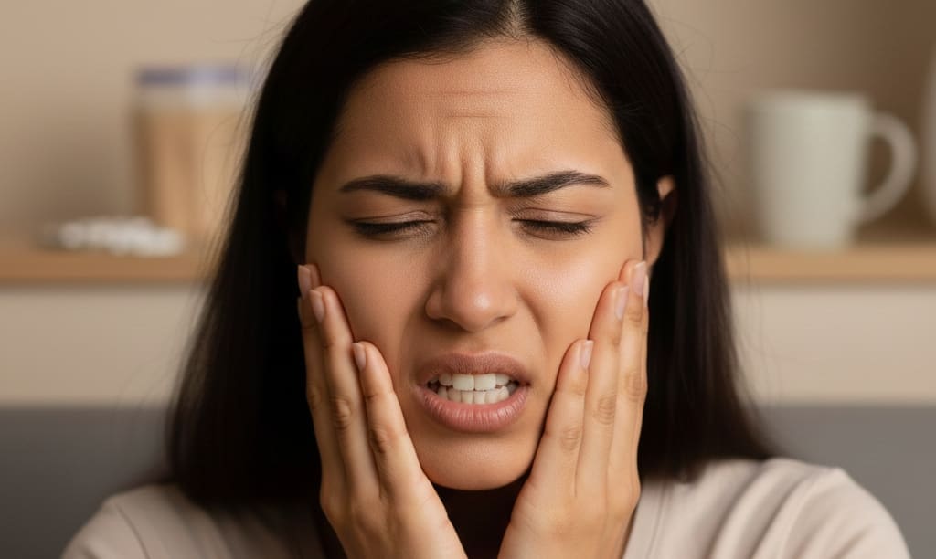 Person experiencing tooth pain and jaw discomfort