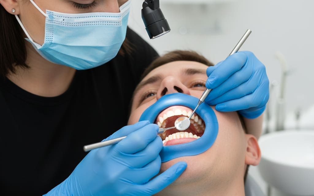 Dentist checking for early signs of decay and gum disease