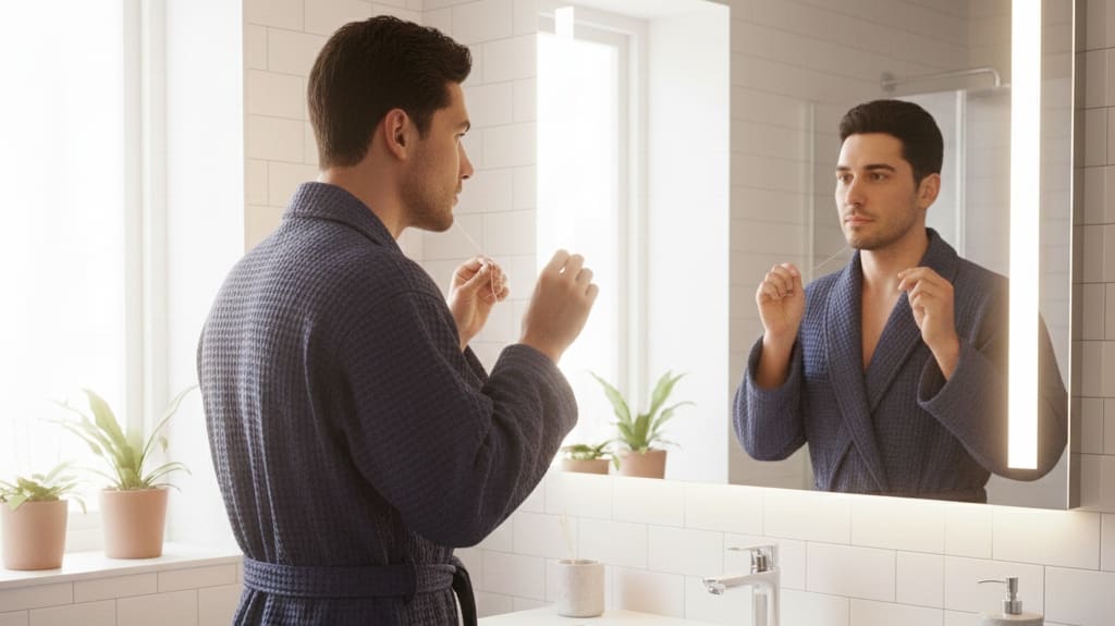 Flossing between teeth to remove plaque and maintain healthy gums