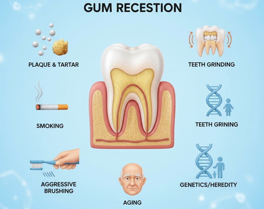 Dentist performing gum graft procedure to restore receding gums and protect tooth roots