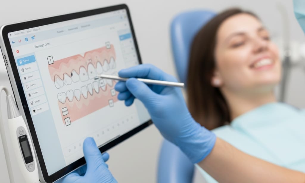 Hygienist recording gum pocket measurements for long-term tracking