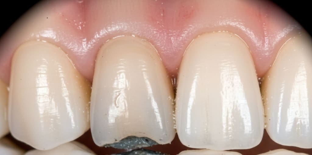 Loose dental crown on tooth requiring urgent dental care