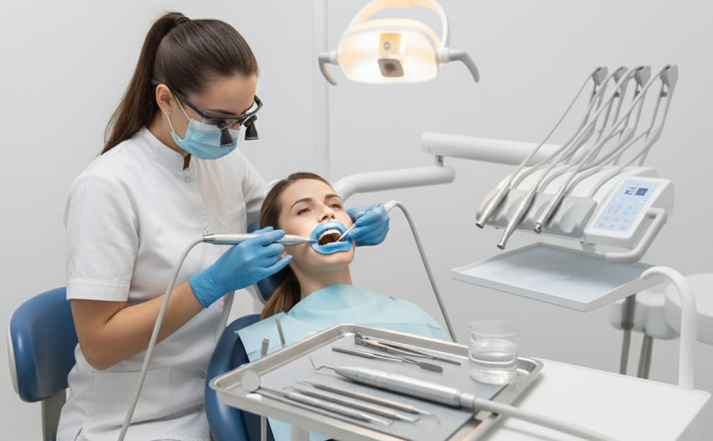 Teeth polishing after scaling to remove stains and smooth enamel