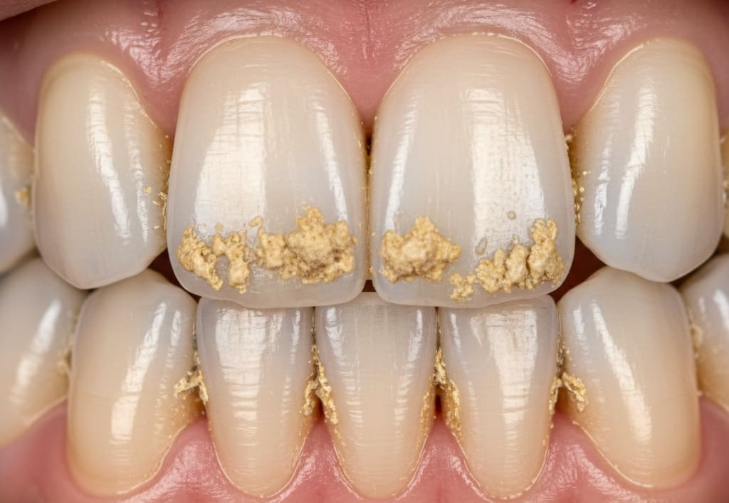 Tartar buildup and gum recession requiring professional cleaning