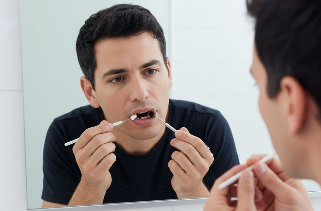 Applying temporary dental cement to lost filling