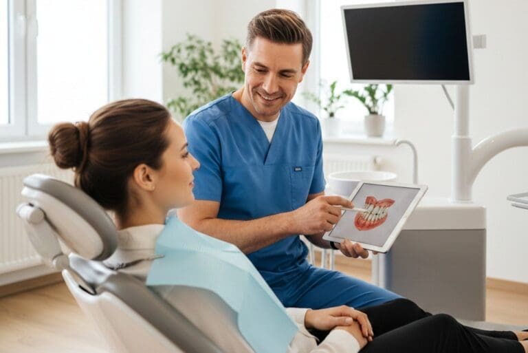 Patient attending a dental follow-up appointment at a modern dental clinic