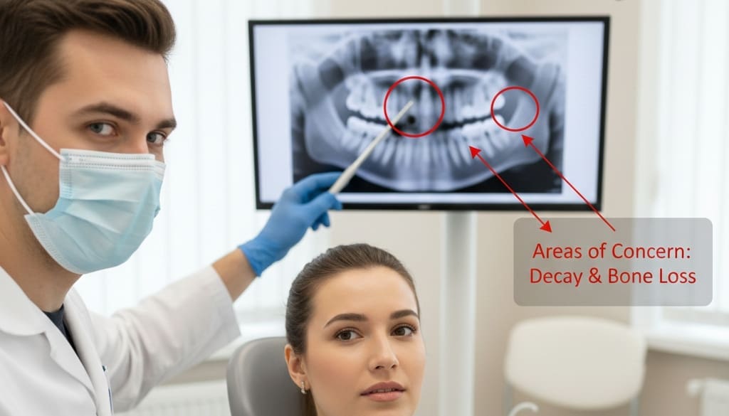 Dentist explaining digital X-ray results to patient for better understanding