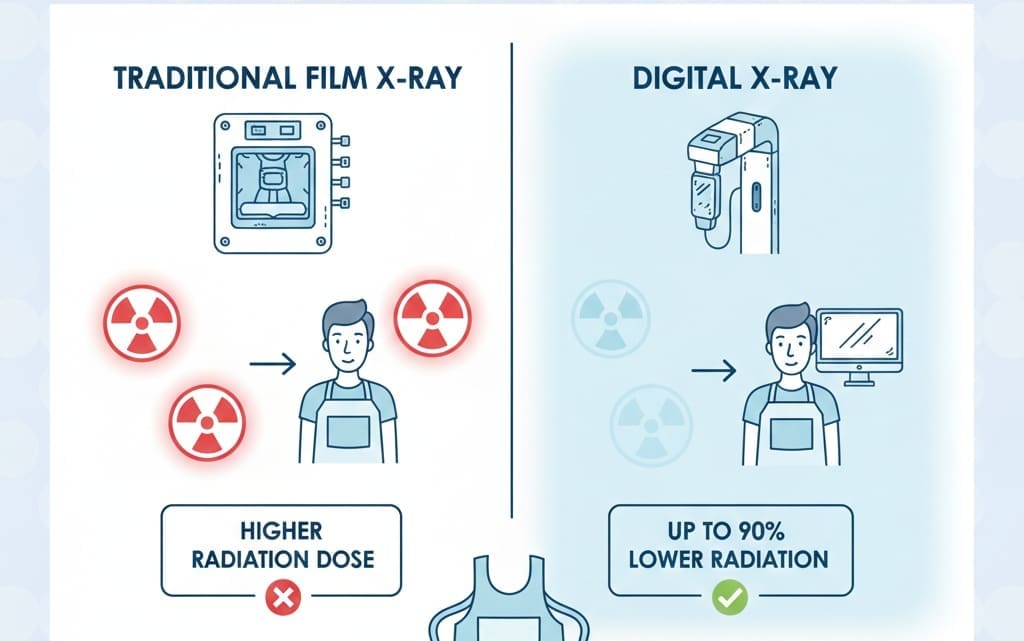 Reduced radiation exposure with digital dental X-rays compared to traditional X-rays
