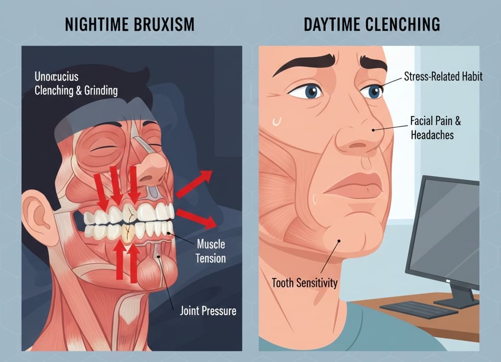 Jaw clenching and teeth grinding during stress affecting oral comfort and gum health
